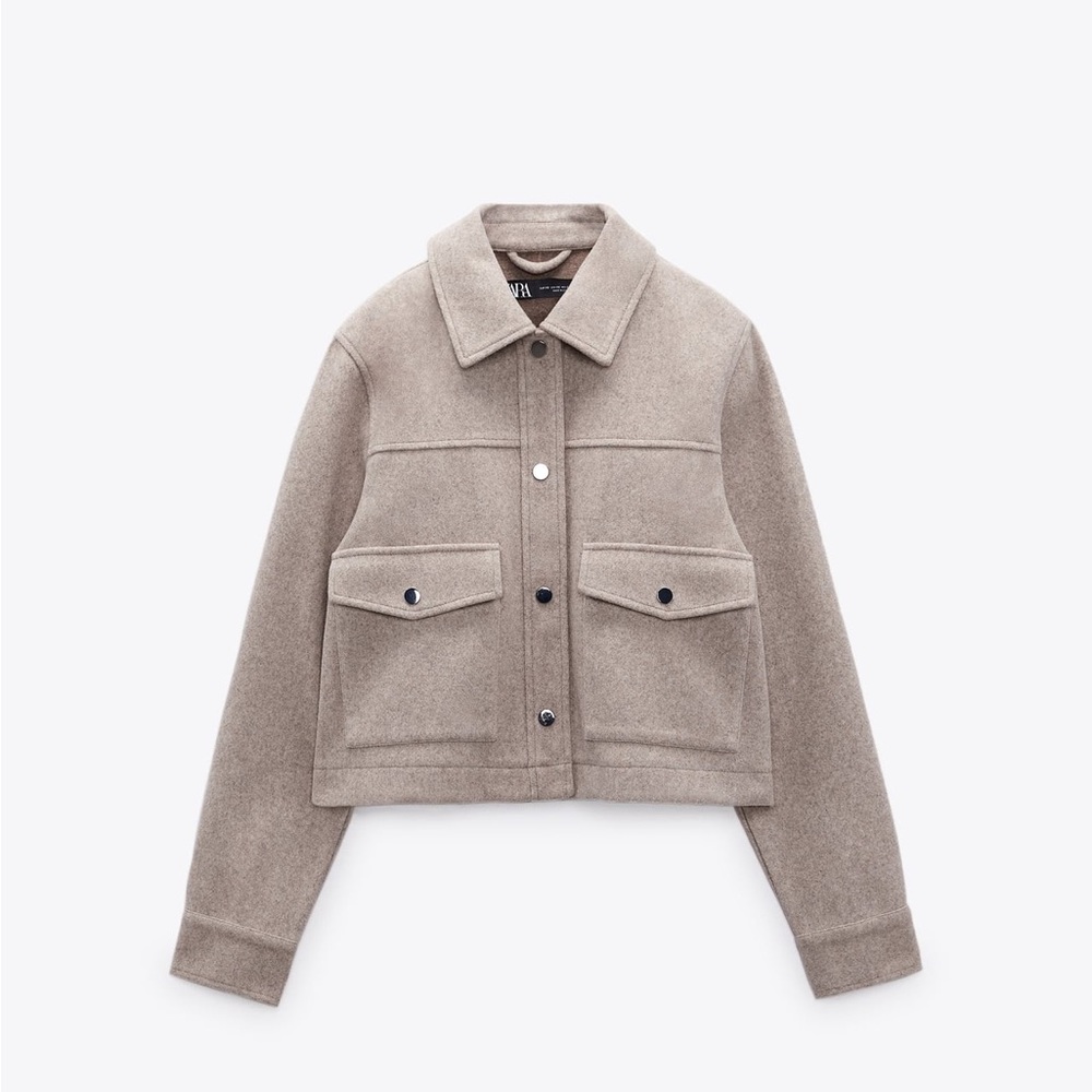 Zara Taupe Cropped Wool-Blend Jacket